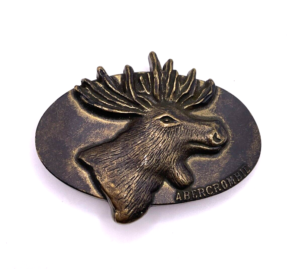 Vintage Abercrombie & Fitch Moose Brass Belt Buckle est. 1892 Genuine 100 Years-image