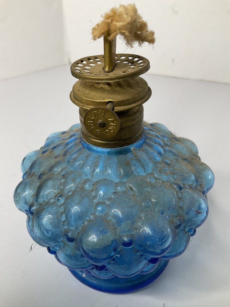 Vintage Abco Nutmeg Blue Glass Miniature Oil Lamp LG Wright Co.-image
