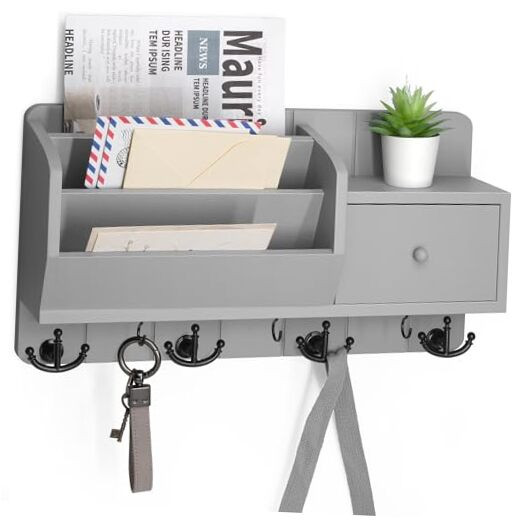 Modern Wall Key Holder with Mail Sorter & Organizer Drawer