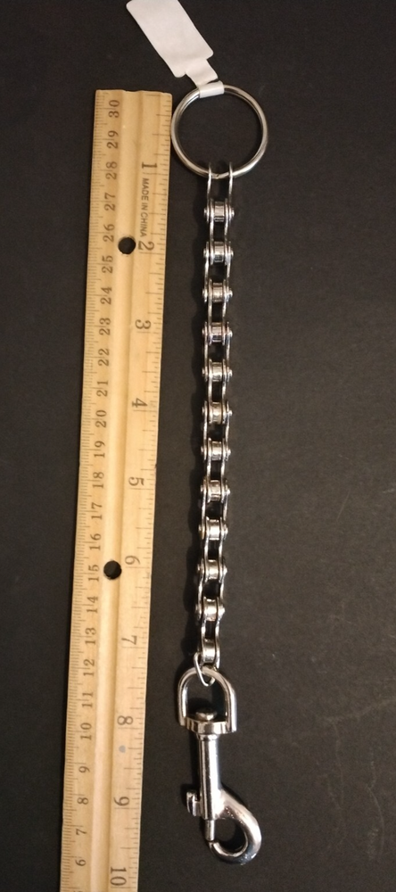 Silver Tone 6 Inch Bike Link Wallet Keychain with Chain