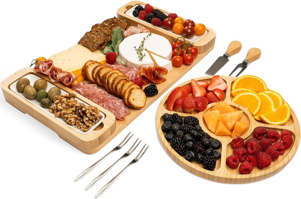 Charcuterie Board Gift Set - Cheese Board & Serving Tray - Large Bamboo Charc...