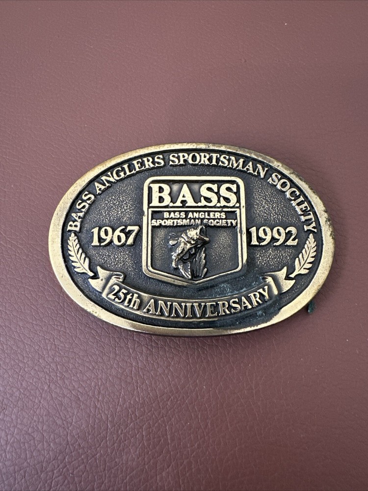 1992 Bass Anglers Sportsman Society Brass Belt Buckle USA made 25th Anniversary