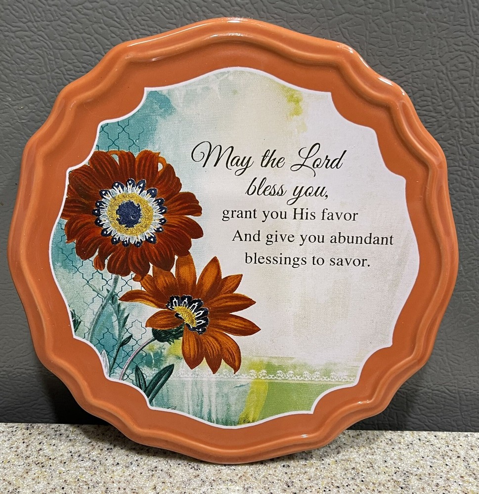 Abbey Press Woman of Faith Trivet Orange Floral Excellent Condition-image