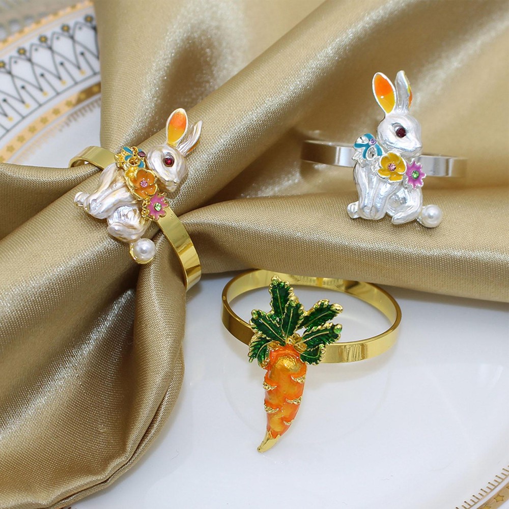 4PCS Easter Bunny Napkin Ring Rabbit Napkin Rings Napkin Buckles for Party Decor