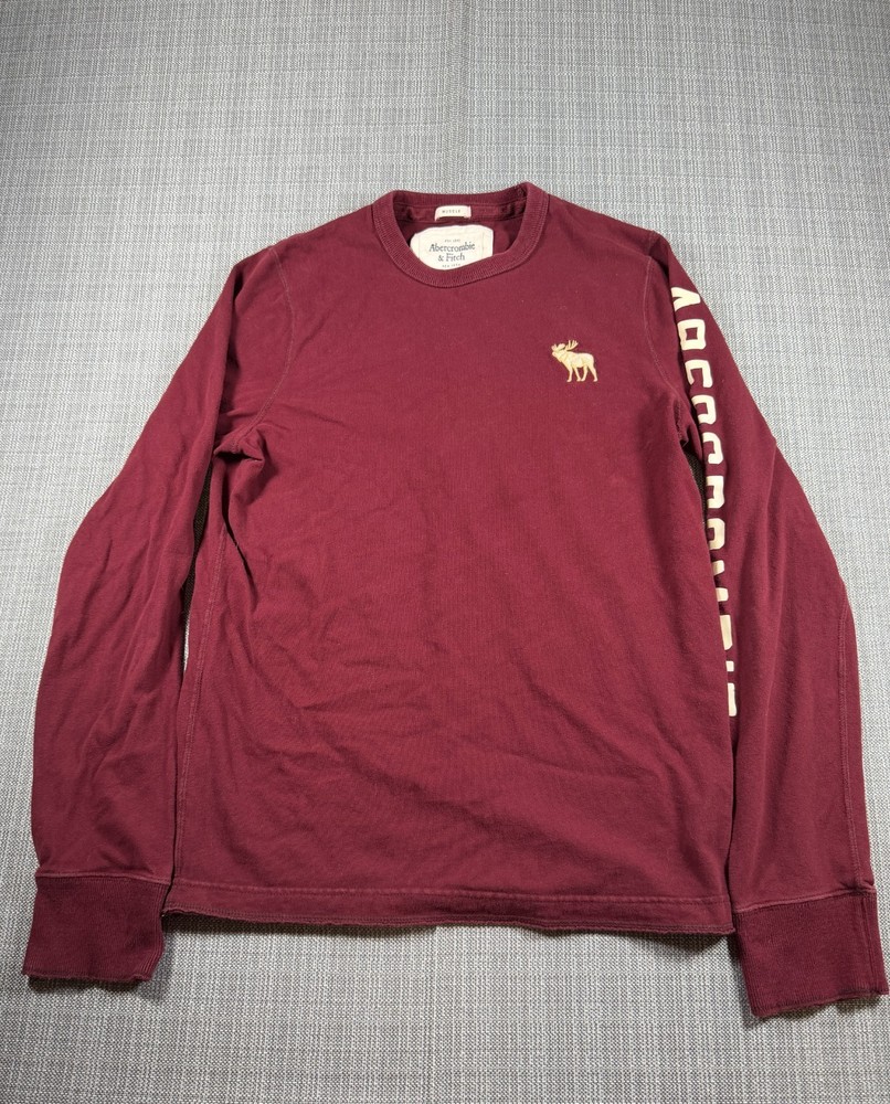 Abercrombie & Fitch Muscle Shirt Men Medium Maroon Cotton Moose Embroidered Logo-image