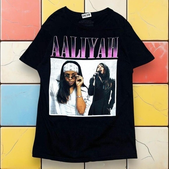 Aaliyah Retro Rap Tee  Y2K Women S Black R&B Tribute Graphic Band Shirt-image