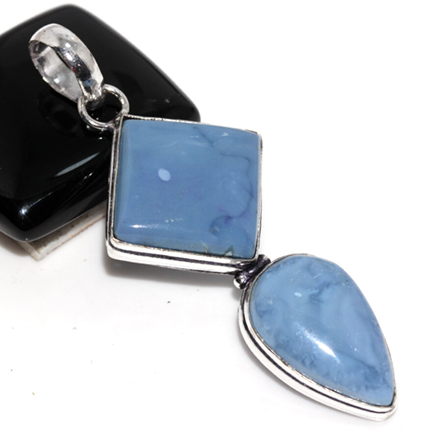 Owhyee Blue Opal 925 Silver Plated Long Pendant 2.5