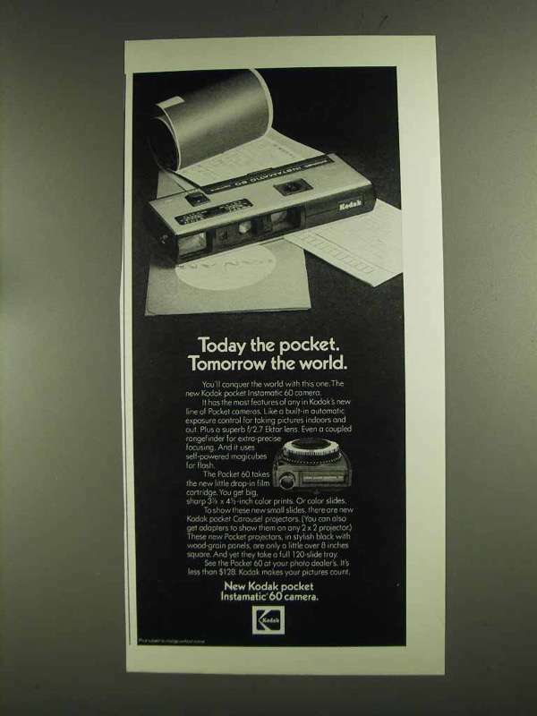 Vintage 1972 Kodak Pocket 60 Camera with Carousel Projector Ad Accessory