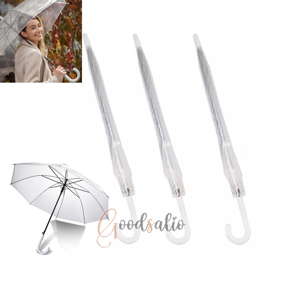 Large Clear Transparent Dome Umbrella With White Handle Automatic Photography US