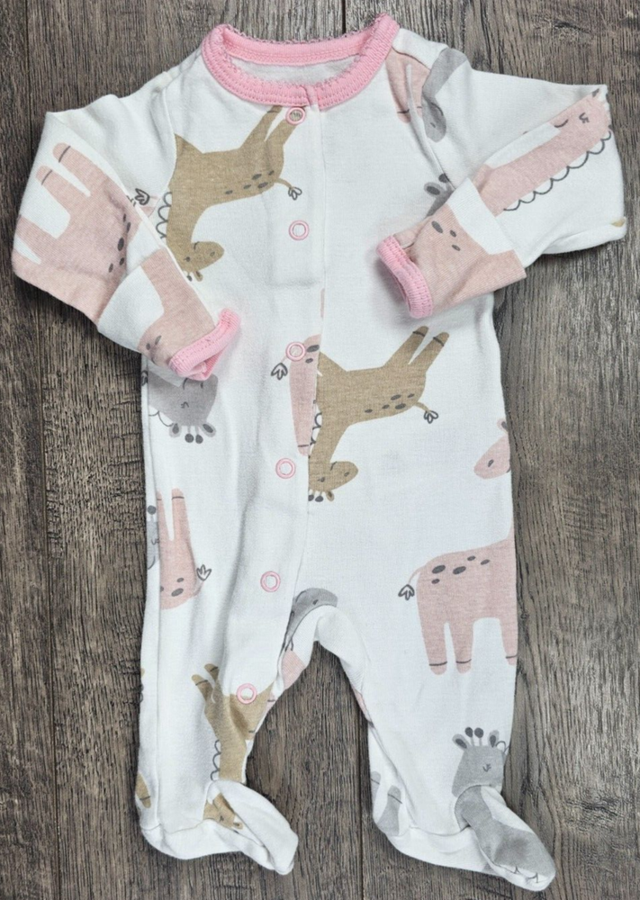 Baby Girl Clothes Carter's Newborn Pink Trim Animals Footed Outfit