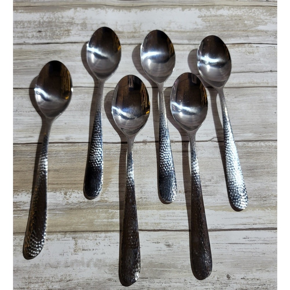 Wallace Colonial Hammered Stainless Steel Soup Spoons 6-Piece Set 5.25 Inch