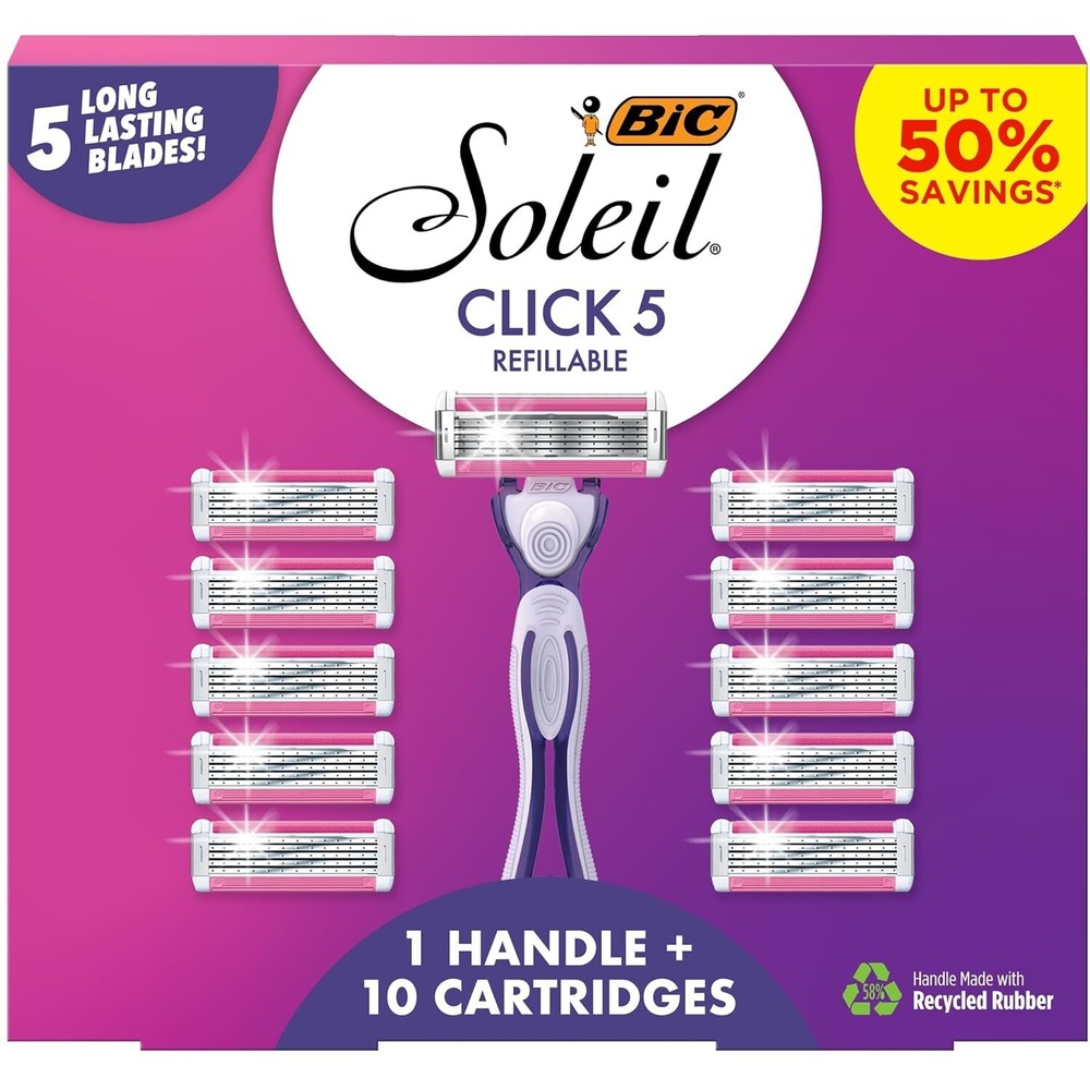 Soleil Click 5 Women's Refillable Razor with 5 Blades and Moisture Strip