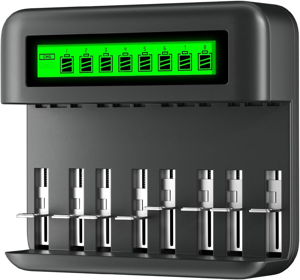 8 Bay LCD Universal Battery Charger for 1.2V AA AAA C D Size Ni-Mh/Ni-Cd Recharg
