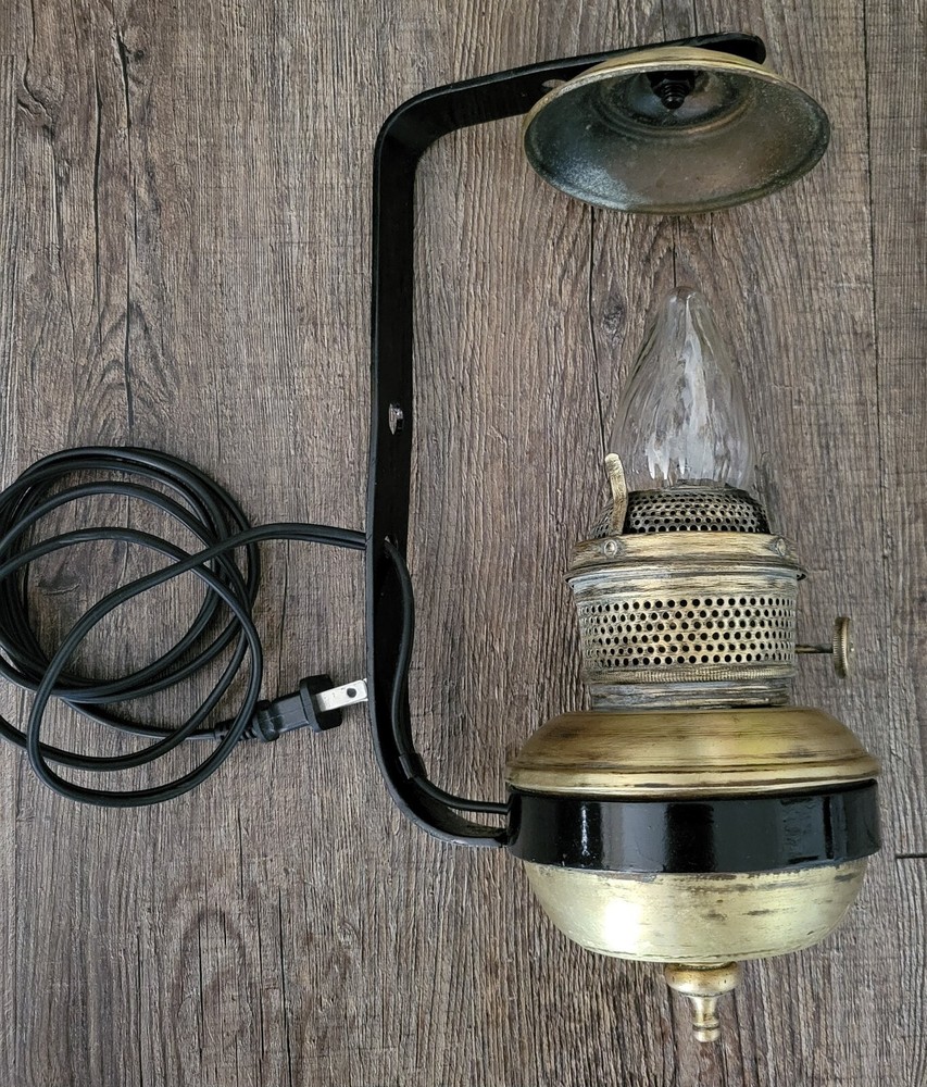 ANTIQUE ROCHESTER ABCO Brass Oil Kerosene Wall Lamp Lantern Electrified No Glass-image