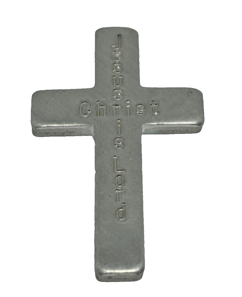 Vintage Catholic Jesus Christ Is Lord Cross Medal Religious Pendant Token Charm