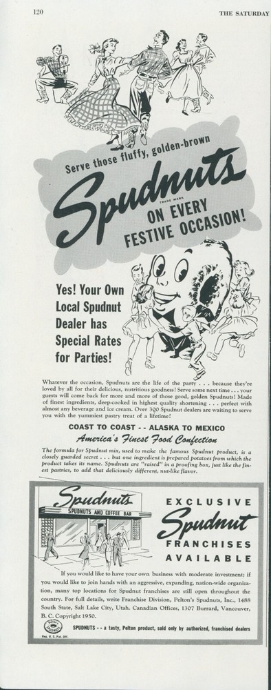 1950 Spudnut Potato Pastry Swing Dancers Children Franchise Vintage Print Ad SP7