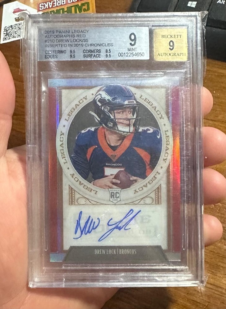 2019 Panini Legacy Autographs Red #210 Drew Lock Broncos RC Auto 32/35 BGS 9