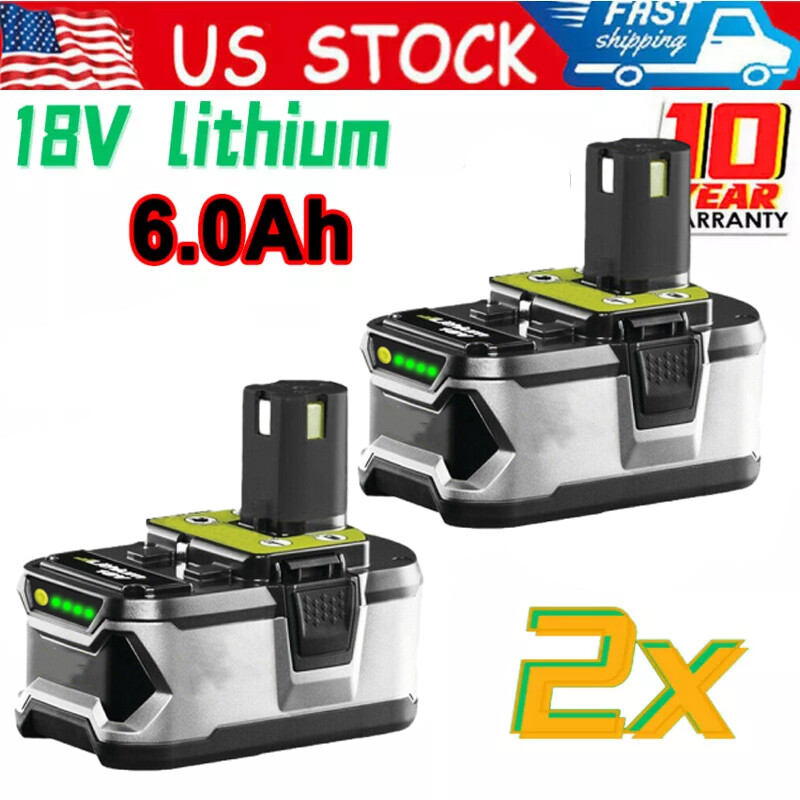 2x Replace For Ryobi 18V P108 Battery 6.0Ah Lithium-Ion ONE PLUS P102 P103 P107