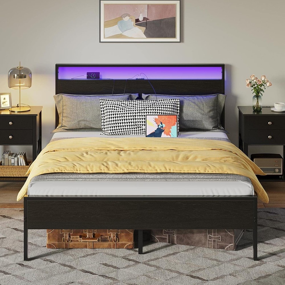 Modern Full Platform Bed with USB Charging & Noise-Free Support - No Box Spring