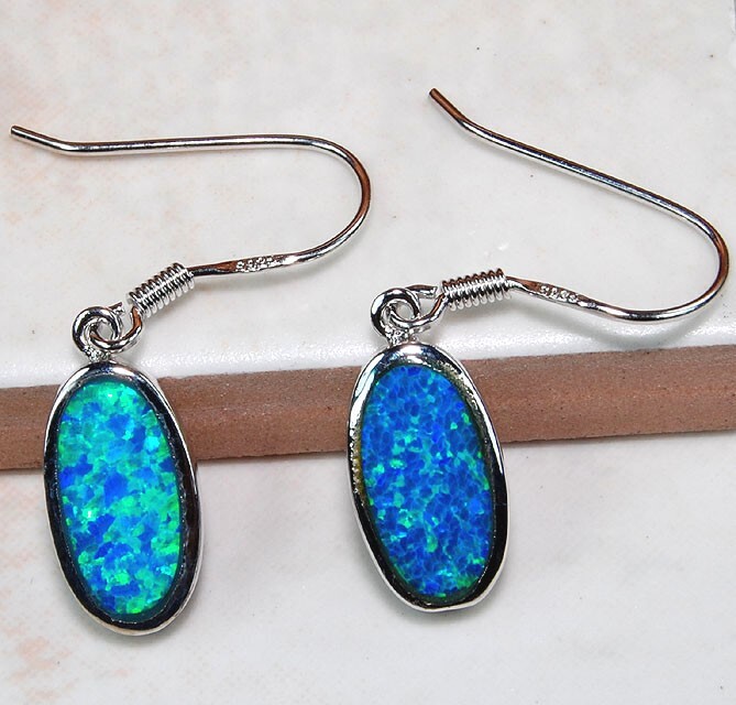 Australian Opal Inlay 925 Solid Sterling Silver Earrings Jewelry GA9