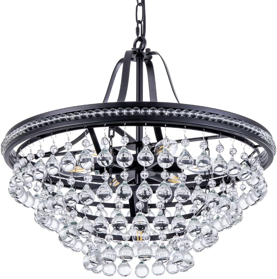 Black Crystal Chandelier 20 Inch, 4 Tier Modern Luxury Chandeliers for Dining Ro
