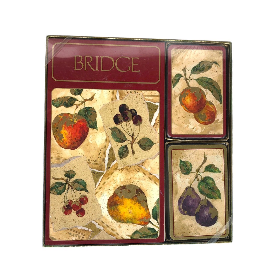 Caspari Vtg Bridge Double Deck Cards & Score Pad The Golden Fruit Gift Set READ