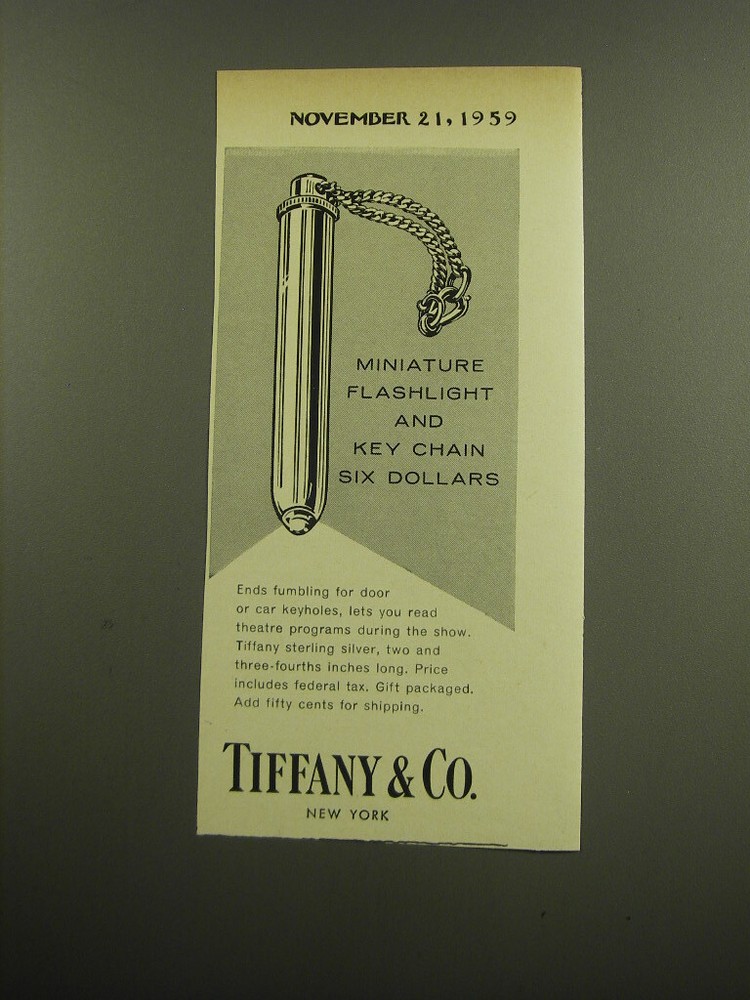 1959 Tiffany & Co. Jewelry Advertisement - Miniature flashlight and key chain
