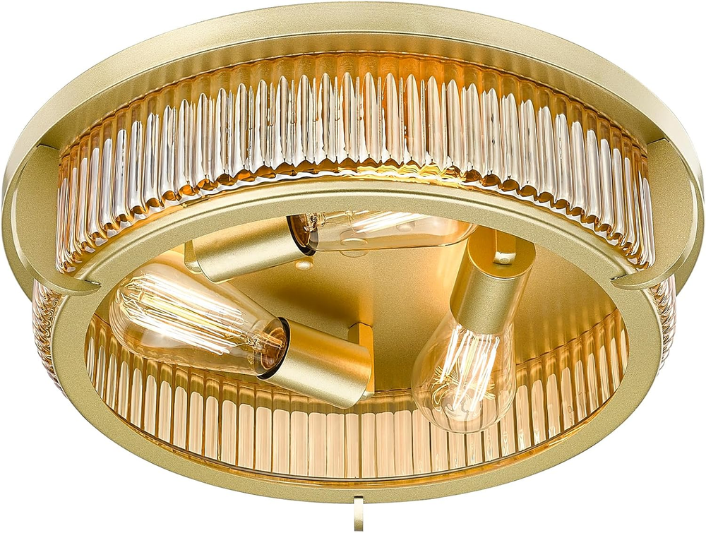 3-Light Gold Ceiling Light Fixtures 16'' Flush Mount Ceiling Lights Amber Stripe