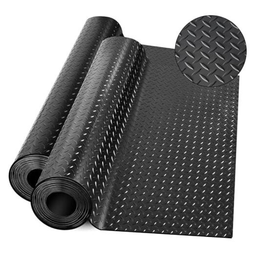 Diamond-Plate Rubber Flooring Rolls, 21FT *16IN Garage Floor Mat, PVC Black