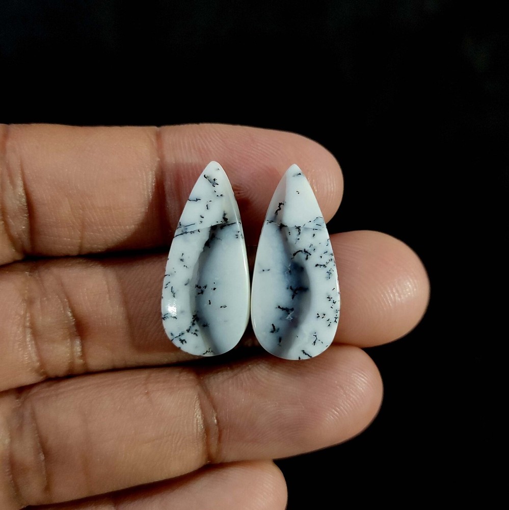 19.60 Cts Natural Dendritic Opal teardrop Cabochon 2 Pcs Supply 25.5x12x3.7 MM