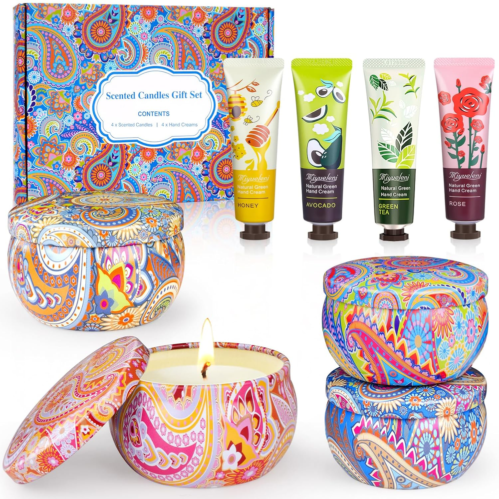 Gift Baskets for Women - Unique Candles Hand Lotion Cream Gifts Set, Christmas G