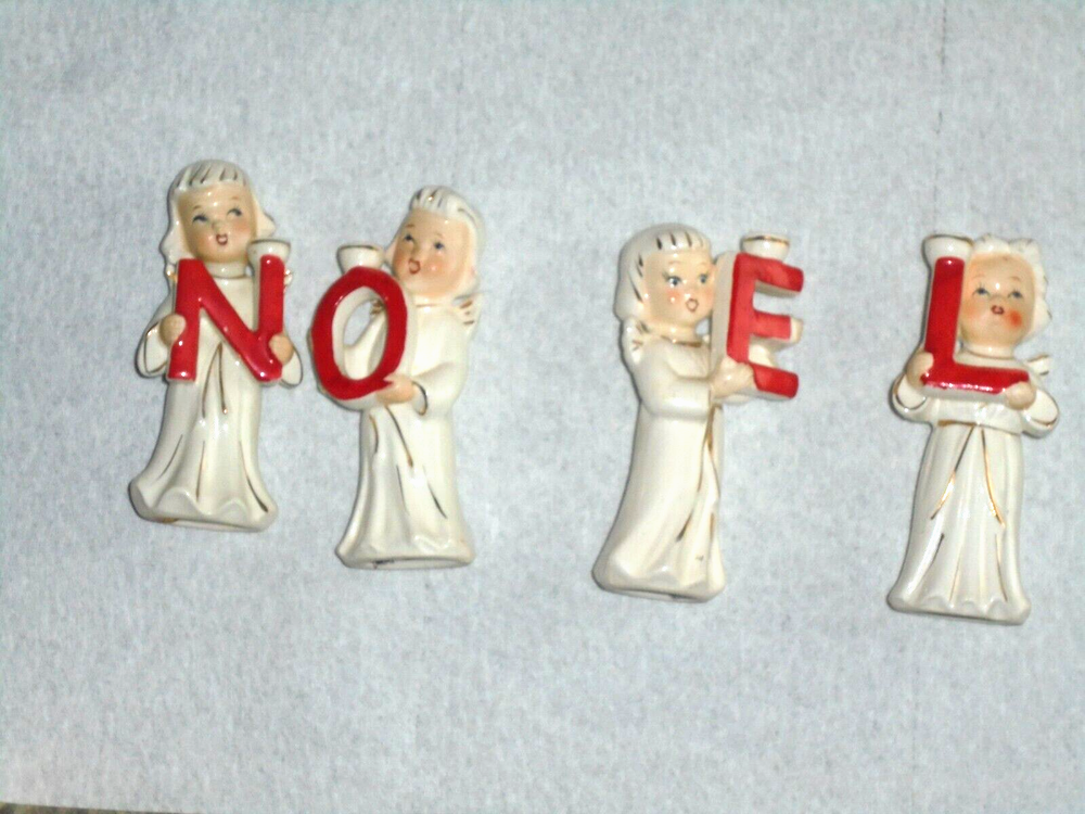 Vintage Relco Japan Ceramic 4 Piece Set NOEL Angel  Candle Holders
