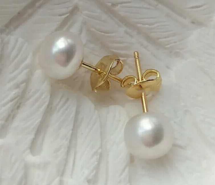 7-8mm AAA Natural South Sea White Pearl Earrings in 14k Gold-image
