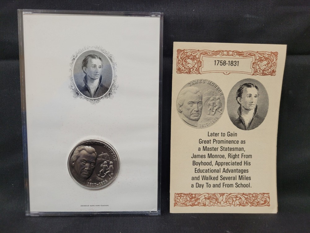 James Monroe Sterling Silver Wittnauer Art Medal in American Bank Note Display