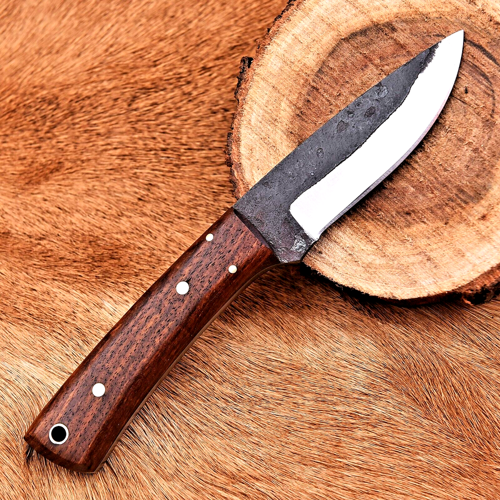 Custom Forged Carbon Steel Skinning Hunting Knife with Wood Handle 2924