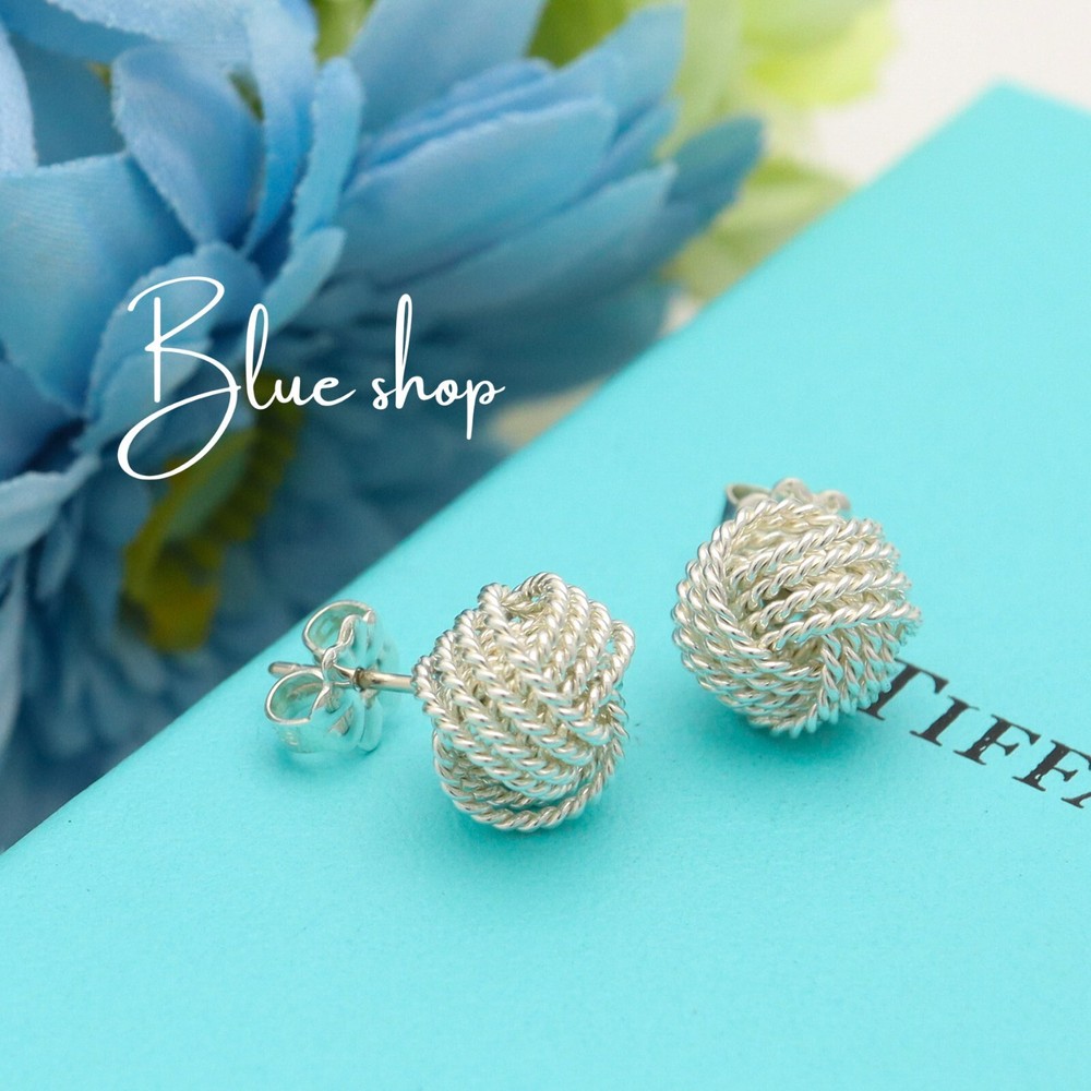 Tiffany & Co. Somerset Twist Knot Mesh Stud Earrings Sterling Silver 925