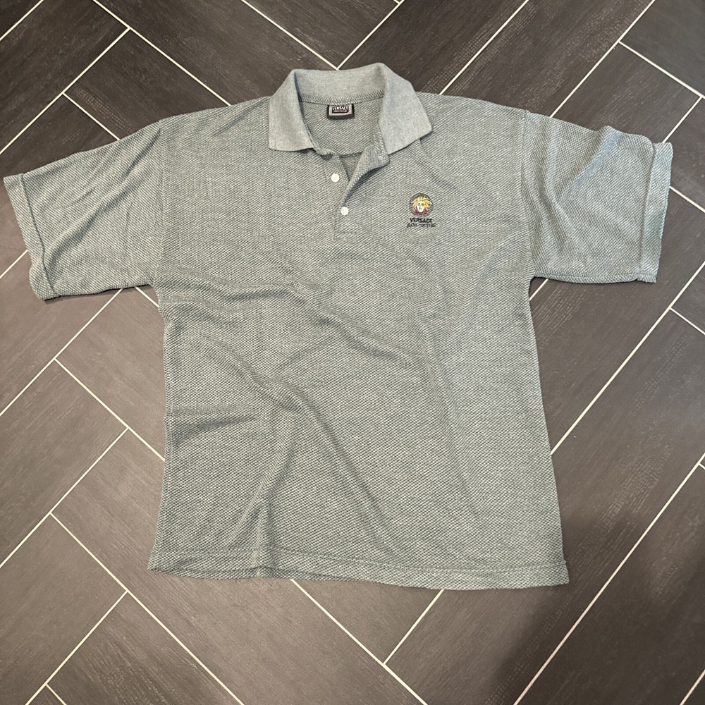 Vintage Versace Jeans Couture Polo Shirt Mens L Knit Dark Green Embroidered