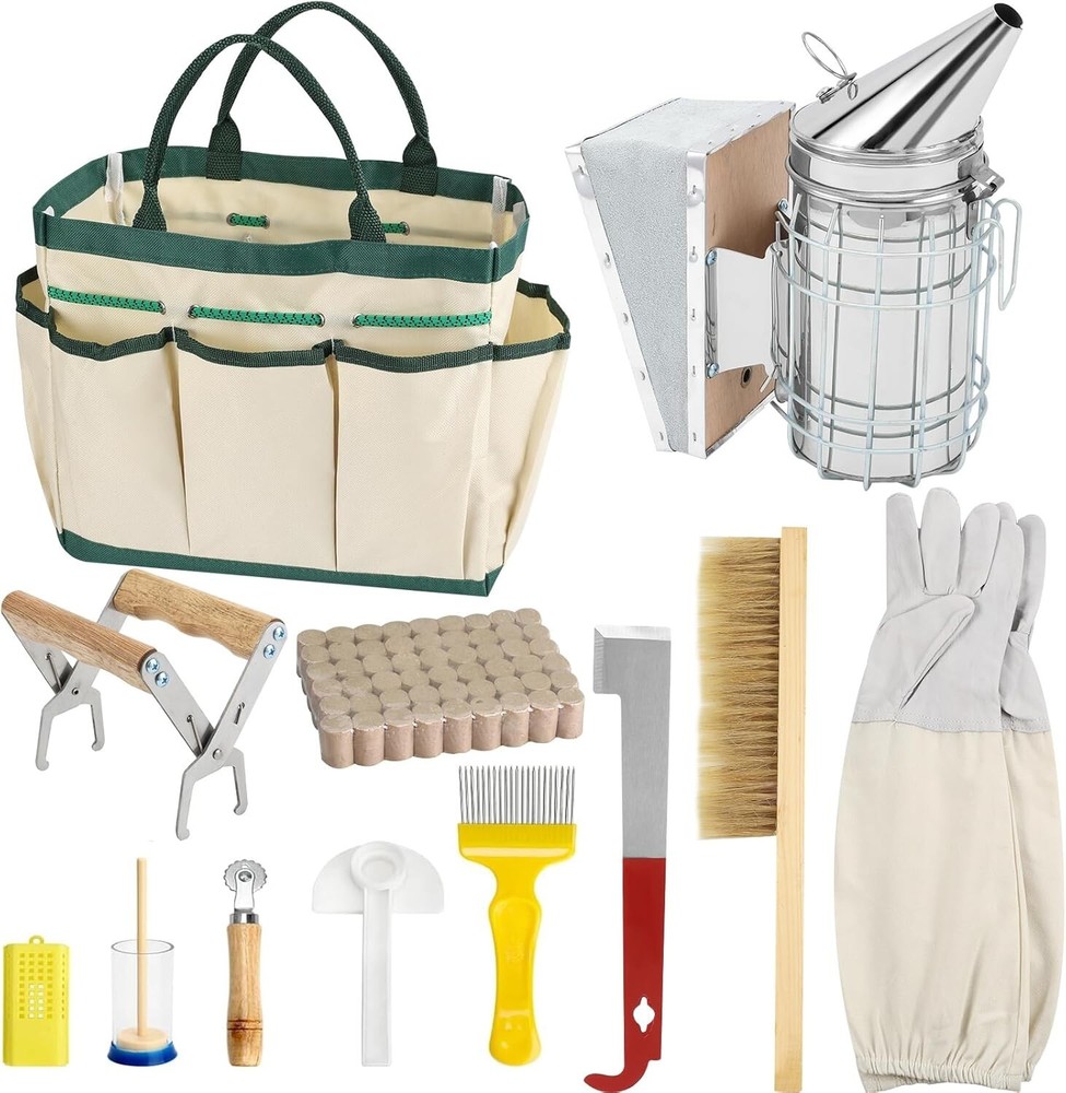 12Pcs Beekeeping Starter Kit with Smoker & Essential Tools for Hive Setup