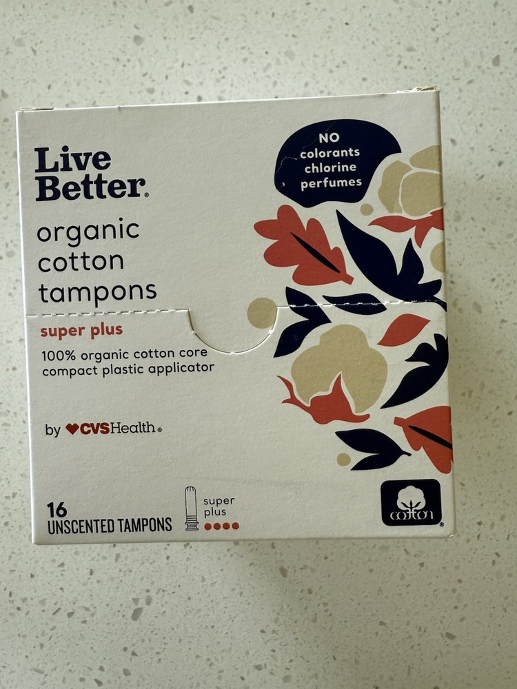 Live Better Organic Cotton Tampons Super Flow 16 Count- 2 Boxes (32 Total)