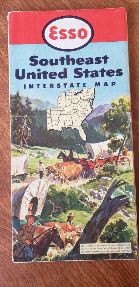 Vintage 1952 ESSO Standard Oil Company Interstate Map of Southeast United States