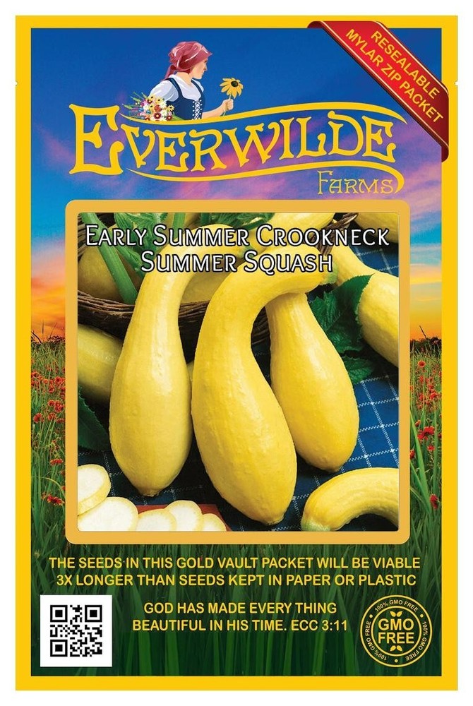 40 Early Summer Crookneck Summer Squash Seeds - Everwilde Farms Mylar Packet