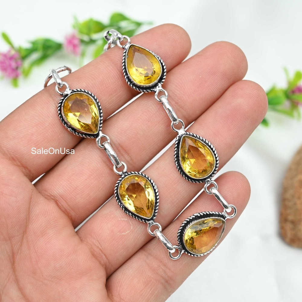 925 Sterling Silver Citrine Gemstone Bracelet Handmade Party Gift for Women  