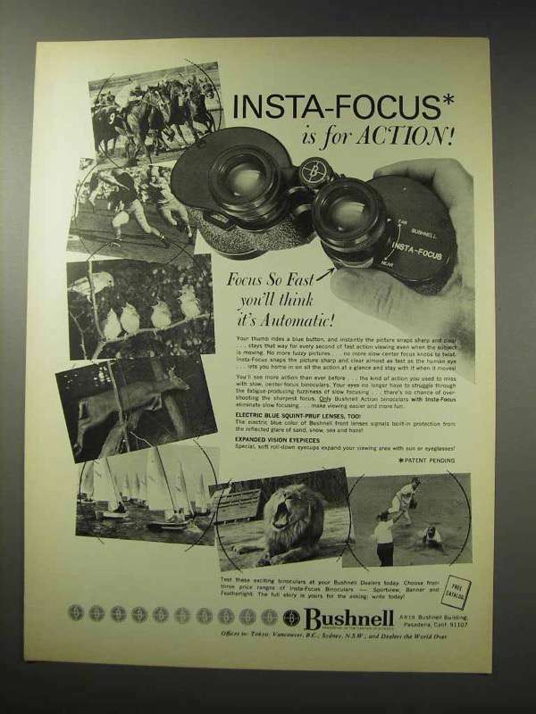 1969 Bushnell Binoculars Ad - Insta-Focus for Action