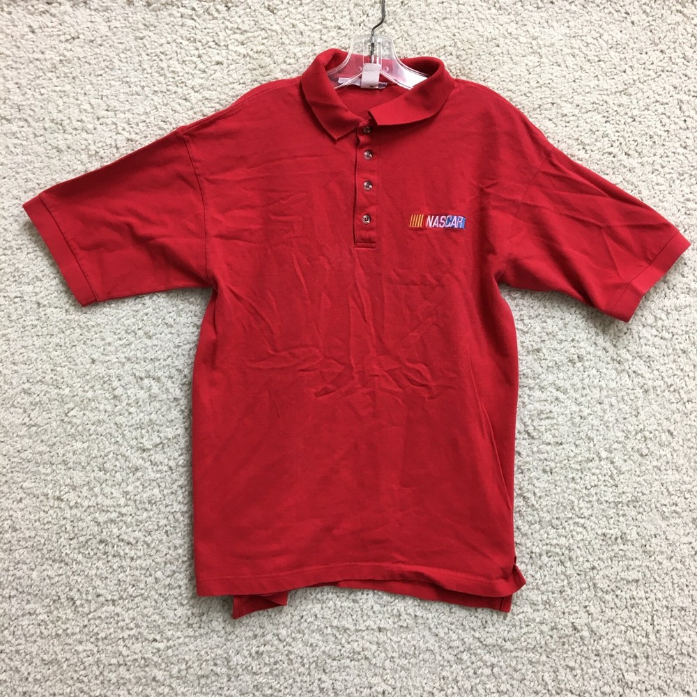 VINTAGE NASCAR Polo Shirt Large Adult Red Short Sleeve Modern Casual Mens L