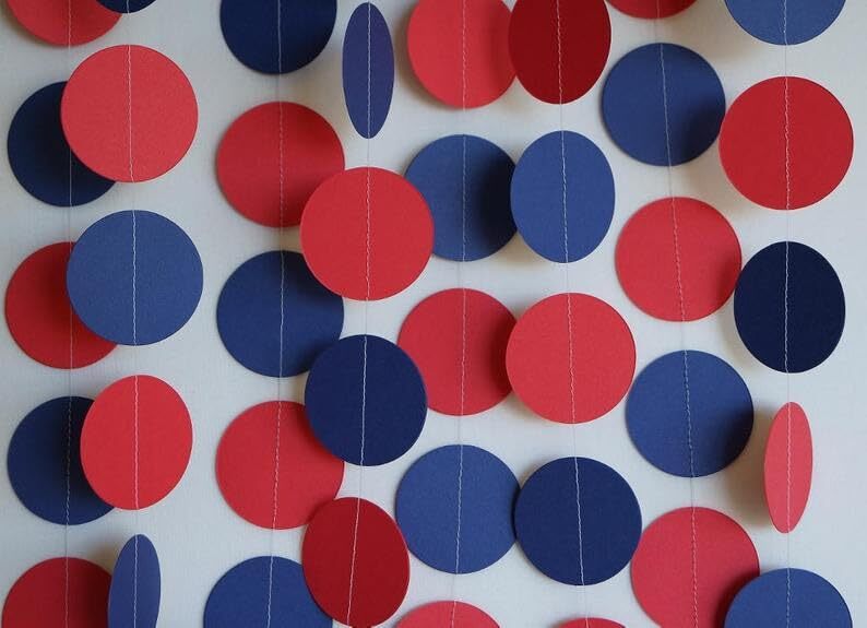 Red and Navy Blue Polka Dot Party Garland Hanging Decorations