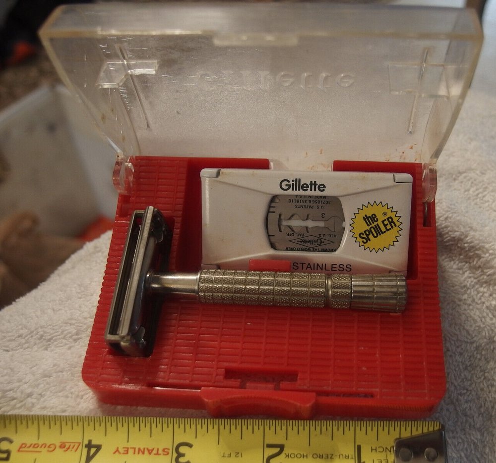 1954 Z3 Gillette Flare Tip Super Speed  Double Edge Safety Razor Vtg Case,blades