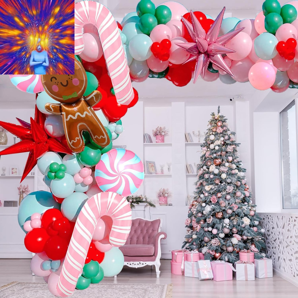 Christmas Balloon Garland Arch Kit with 143 Pcs Xmas Pink Green Red Balloons Can