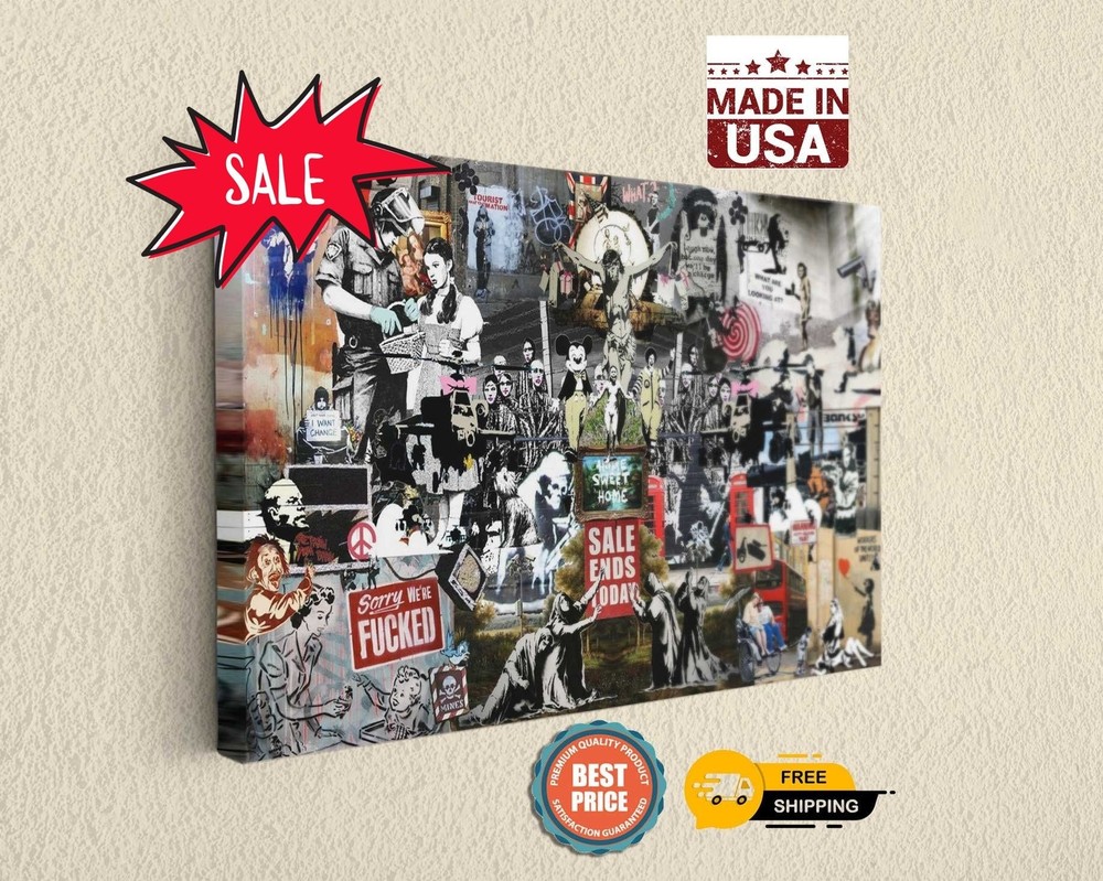 Banksy Collage Canvas Wall Art - Unique Home Decor Piece