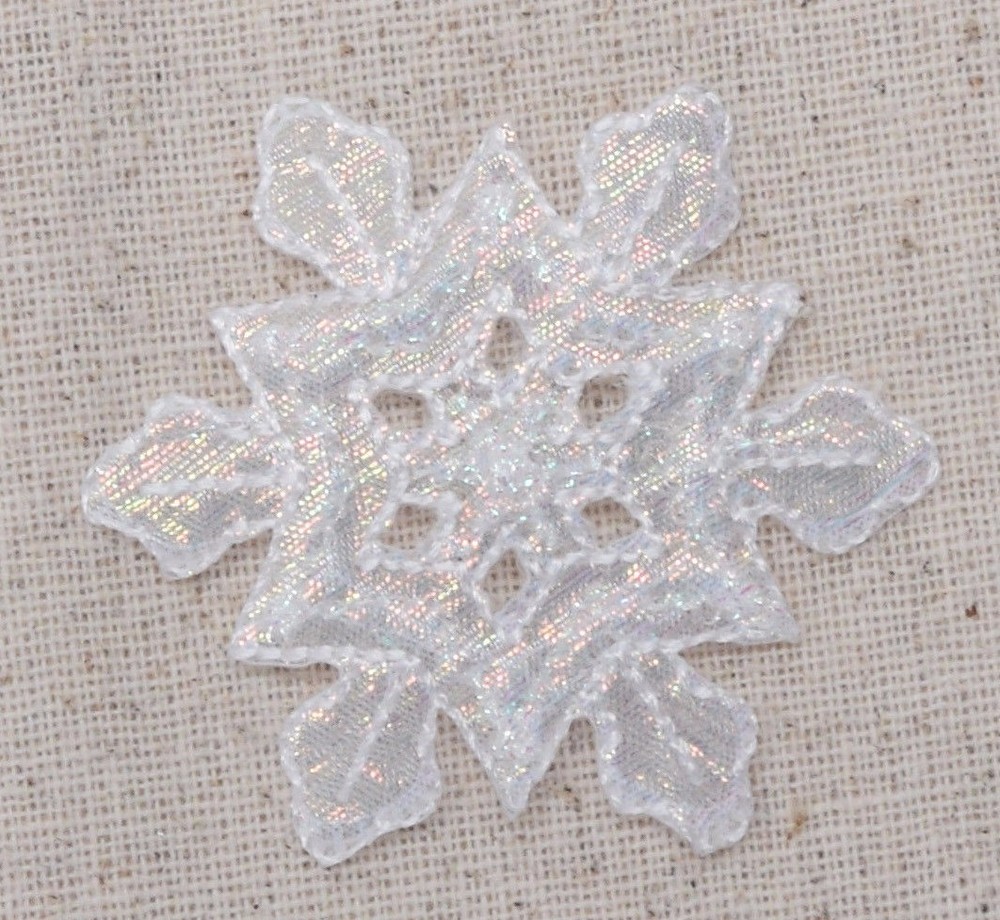 Snowflake White Iridescent Christmas Iron on Patch