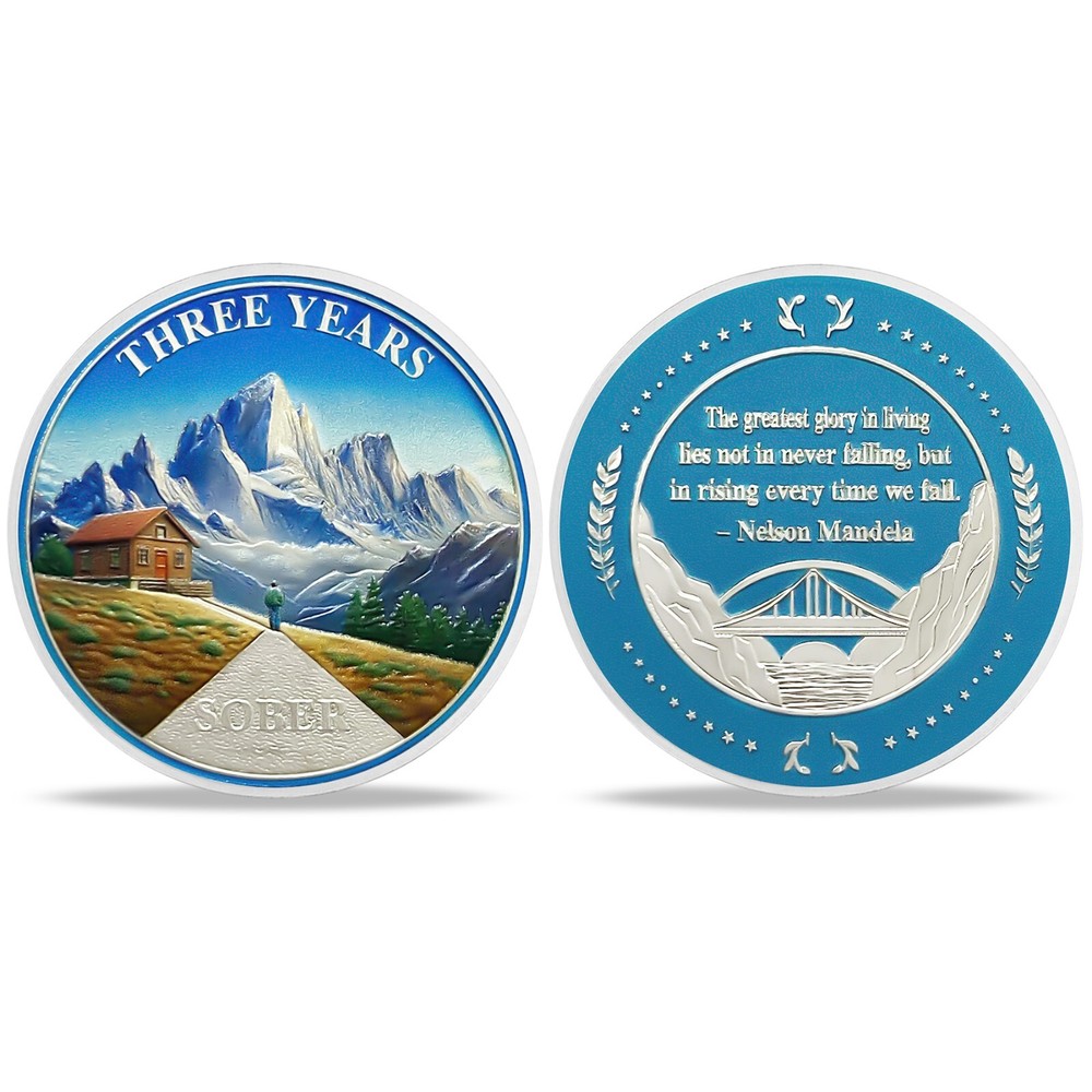 3 Years Sobriety Coin Silver AA Chip Medallion Alcoholics Anonymous 3 Year Sober